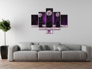 Ručne maľovaný obraz Margarétkové fialové trio - 5 dielny Rozmery: 150 x 70 cm