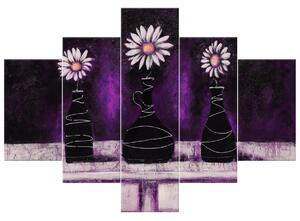 Ručne maľovaný obraz Margarétkové fialové trio - 5 dielny Rozmery: 100 x 70 cm