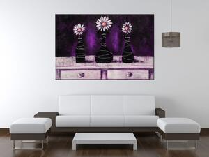 Ručne maľovaný obraz Margarétkové fialové trio Rozmery: 70 x 100 cm