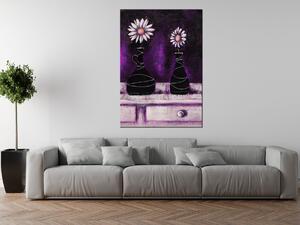 Ručne maľovaný obraz Margarétkové fialové trio Rozmery: 100 x 70 cm
