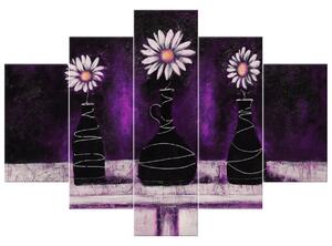 Ručne maľovaný obraz Margarétkové fialové trio - 5 dielny Rozmery: 150 x 105 cm