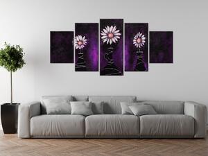 Ručne maľovaný obraz Margarétkové fialové trio - 5 dielny Rozmery: 100 x 70 cm
