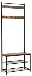 Rustikálny vešiakový stojan s lavicou na topánky, 70 x 32 x 175 cm, hnedý