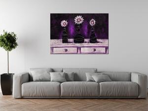 Ručne maľovaný obraz Margarétkové fialové trio Rozmery: 70 x 100 cm