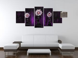 Ručne maľovaný obraz Margarétkové fialové trio - 5 dielny Rozmery: 150 x 70 cm