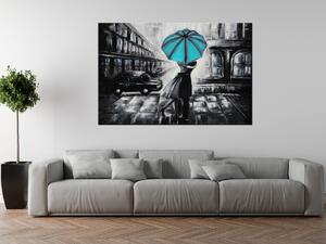 Ručne maľovaný obraz Tyrkysový bozk v daždi Rozmery: 70 x 100 cm