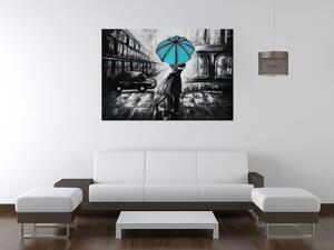 Ručne maľovaný obraz Tyrkysový bozk v daždi Rozmery: 120 x 80 cm