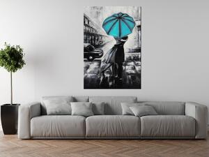 Ručne maľovaný obraz Tyrkysový bozk v daždi Rozmery: 100 x 70 cm