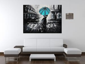 Ručne maľovaný obraz Tyrkysový bozk v daždi Rozmery: 100 x 70 cm