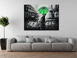 Ručne maľovaný obraz Zelený bozk v daždi Rozmery: 70 x 100 cm