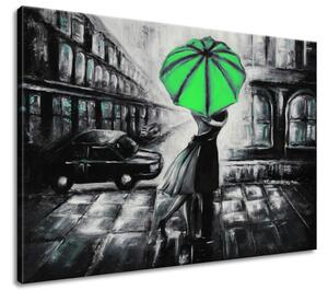 Ručne maľovaný obraz Zelený bozk v daždi Rozmery: 100 x 70 cm