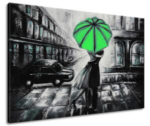 Ručne maľovaný obraz Zelený bozk v daždi Rozmery: 120 x 80 cm