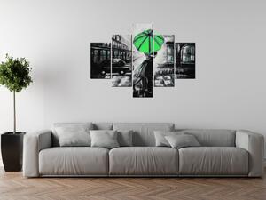 Ručne maľovaný obraz Zelený bozk v daždi - 5 dielny Rozmery: 150 x 105 cm