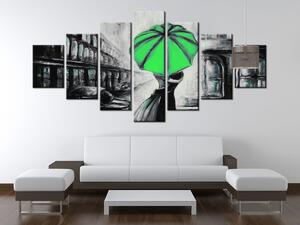 Ručne maľovaný obraz Zelený bozk v daždi - 7 dielny Rozmery: 210 x 100 cm