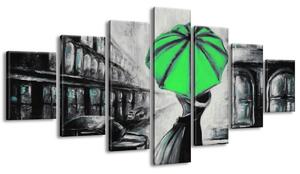 Ručne maľovaný obraz Zelený bozk v daždi - 7 dielny Rozmery: 210 x 100 cm