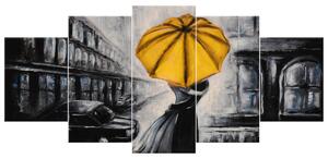 Ručne maľovaný obraz Žltý bozk v daždi - 5 dielny Rozmery: 100 x 70 cm