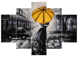 Ručne maľovaný obraz Žltý bozk v daždi - 5 dielny Rozmery: 150 x 70 cm