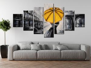 Ručne maľovaný obraz Žltý bozk v daždi - 7 dielny Rozmery: 210 x 100 cm