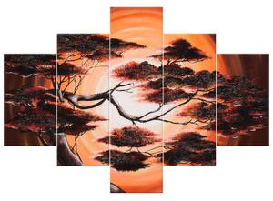 Ručne maľovaný obraz Strom pri západe slnka - 5 dielny Rozmery: 100 x 70 cm