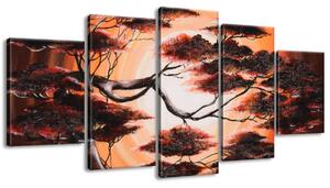 Ručne maľovaný obraz Strom pri západe slnka - 5 dielny Rozmery: 100 x 70 cm