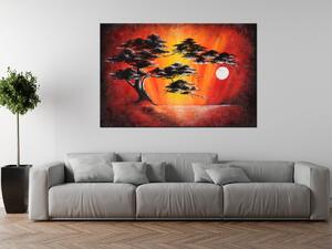 Ručne maľovaný obraz Masívny strom pri západe slnka Rozmery: 115 x 85 cm