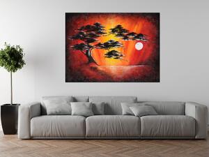 Ručne maľovaný obraz Masívny strom pri západe slnka Rozmery: 120 x 80 cm