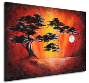 Ručne maľovaný obraz Masívny strom pri západe slnka Veľkosť: 115 x 85 cm