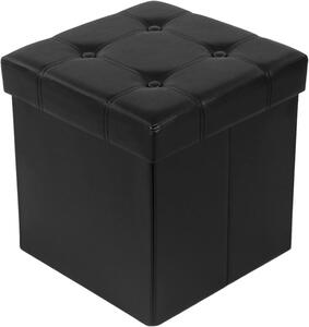 SONGMICS Skladacia taburetka, s nosnosťou 300 kg, syntetická koža, 38x38x38 cm, čierna
