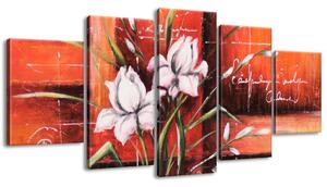 Ručne maľovaný obraz Rozkvitnutý tulipán - 5 dielny Rozmery: 150 x 70 cm