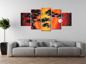 Ručne maľovaný obraz Masívny strom pri západe slnka - 5 dielny Rozmery: 150 x 70 cm