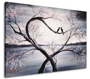 Ručne maľovaný obraz Vtáčia láska na konári Rozmery: 100 x 70 cm