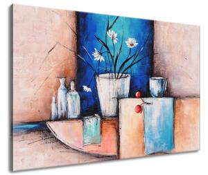 Ručne maľovaný obraz Margarétky v kvetináči Rozmery: 120 x 80 cm