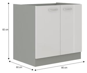 Dolná kuchynská skrinka Prado 80 D 2F BB - biely vysoký lesk / sivá