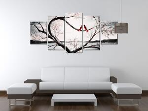 Ručne maľovaný obraz Vtáčia láska - 5 dielny Rozmery: 150 x 70 cm