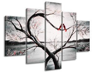 Ručne maľovaný obraz Vtáčia láska - 5 dielny Rozmery: 150 x 105 cm