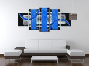 Ručne maľovaný obraz Modré línie - 5 dielny Rozmery: 150 x 70 cm