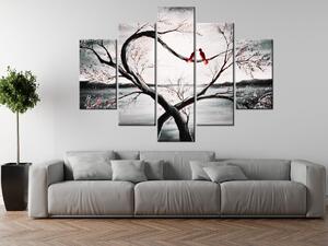 Ručne maľovaný obraz Vtáčia láska - 5 dielny Rozmery: 150 x 105 cm