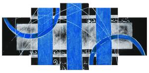 Ručne maľovaný obraz Modré línie - 5 dielny Rozmery: 150 x 70 cm