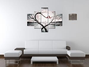 Ručne maľovaný obraz Vtáčia láska - 5 dielny Rozmery: 150 x 70 cm