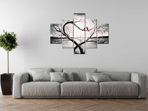Ručne maľovaný obraz Vtáčia láska - 5 dielny Rozmery: 100 x 70 cm