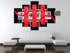 Ručne maľovaný obraz Červené línie - 5 dielny Rozmery: 150 x 105 cm