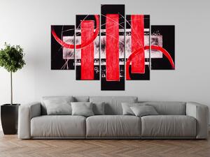 Ručne maľovaný obraz Červené línie - 5 dielny Rozmery: 150 x 105 cm