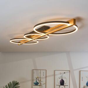 LED stropné svietidlo Tovak, borovica, dĺžka 114,8 cm, 3-svetelné, drevo