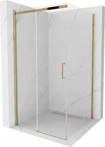 Mexen Omega, sprchovací kút s posuvnými dverami 100 (dvere) x 100 (stena) cm, 8mm sklo, zlatý profil-číre sklo, 825-100-100-50-00