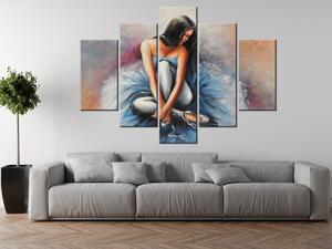 Ručne maľovaný obraz Tmavovlasá baletka - 5 dielny Rozmery: 150 x 70 cm