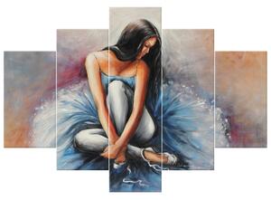 Ručne maľovaný obraz Tmavovlasá baletka - 5 dielny Rozmery: 150 x 105 cm