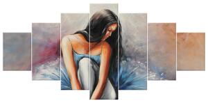 Ručne maľovaný obraz Tmavovlasá baletka - 7 dielny Rozmery: 210 x 100 cm