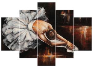 Ručne maľovaný obraz Rozcvička baletky - 5 dielny Rozmery: 100 x 70 cm