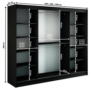 Šatníková skriňa PLASTER, 250x200x62, čierna / biela