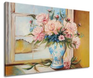 Gario Ručne maľovaný obraz Farebné kvety vo váze Veľkosť: 120 x 80 cm